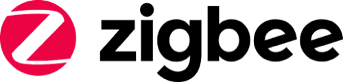 Zigbee logo - red dot with white z on it and the word "zigbee" after it.