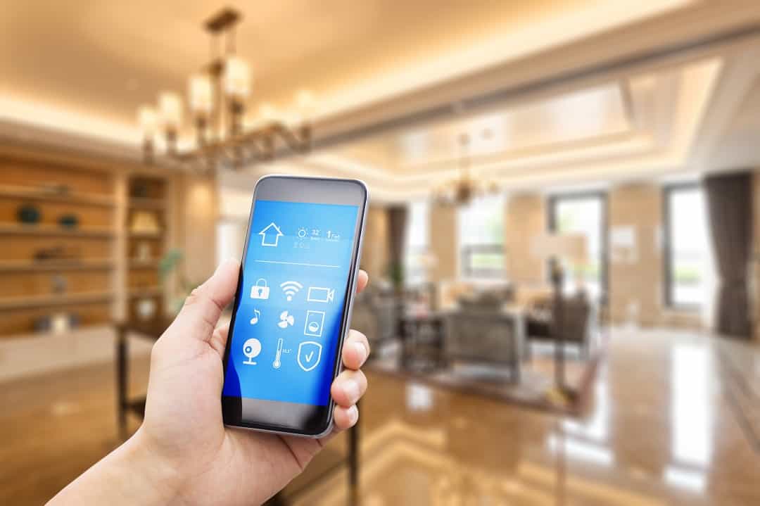 smart phone with apps in luxury living room