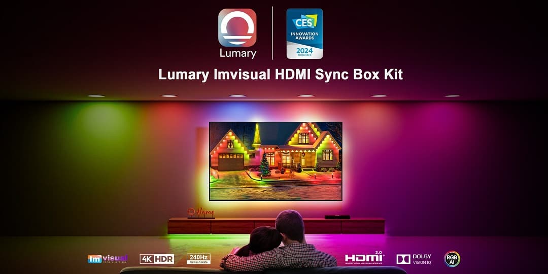 Lumary Imvisual HDMI Sync Box with 6 Inch Zigbee Smart Recessed Lights and TV Backlight