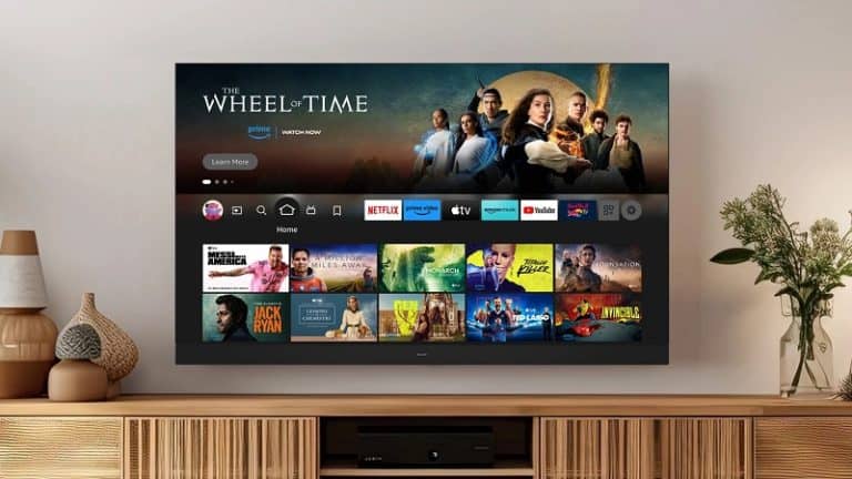 Amazon Fire app on a tv in a neutral colored living room.