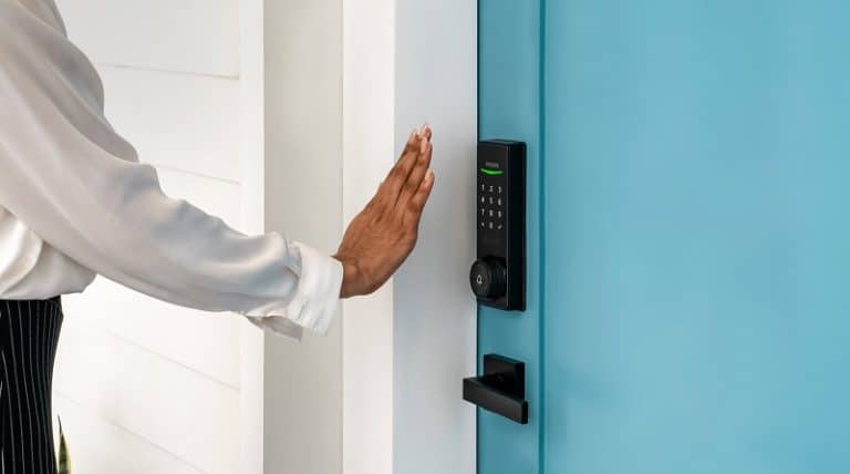 Philips wifi palm reader door lock reading someone's palm.