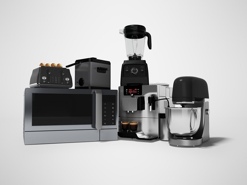 Group of small kitchen appliances.