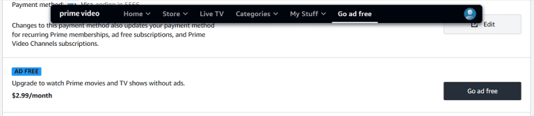 Amazon option to go ad free for an extra $2.99 a month