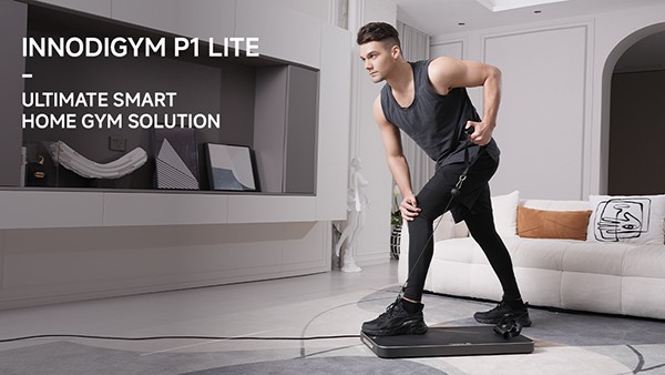 INNODIGYM P1 Lite in a modern living room with a man using it to work out.