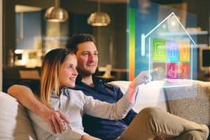 couple on couch with smart home