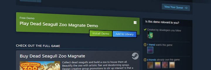 Steam Dead Seagull Zoo Demo