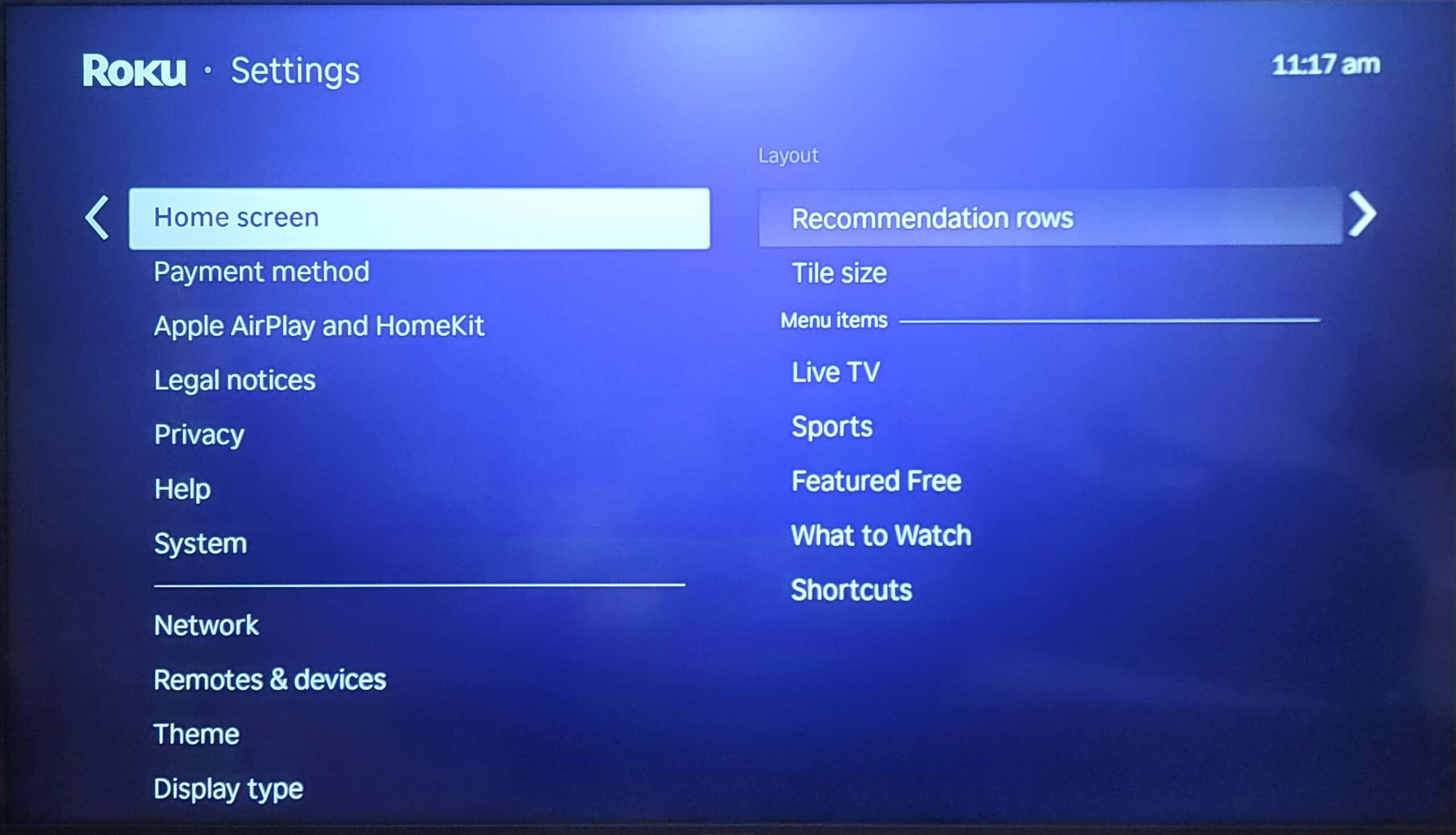 Roku Layout Settings