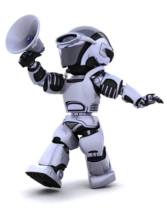 Rendering of a robot using a megaphone.