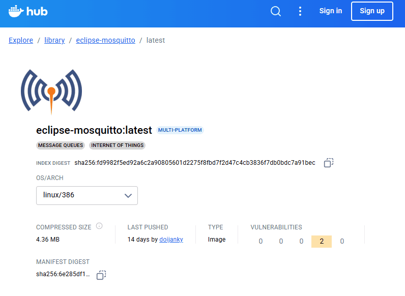 Dockerhub Mosquitto :latest container