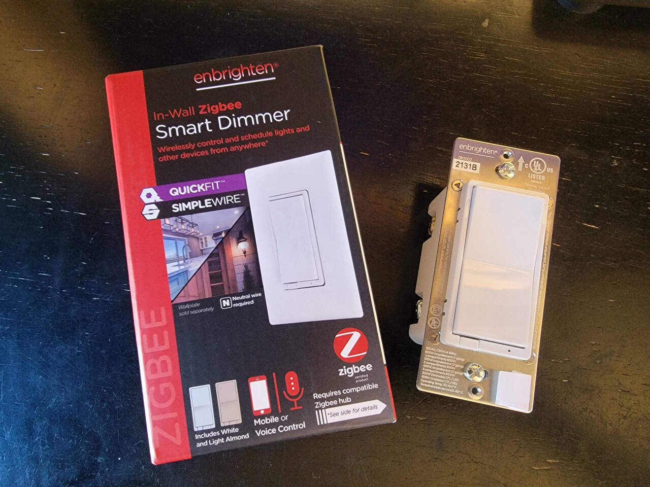 Enbrighten Zigbee dimmer switch package and switch
