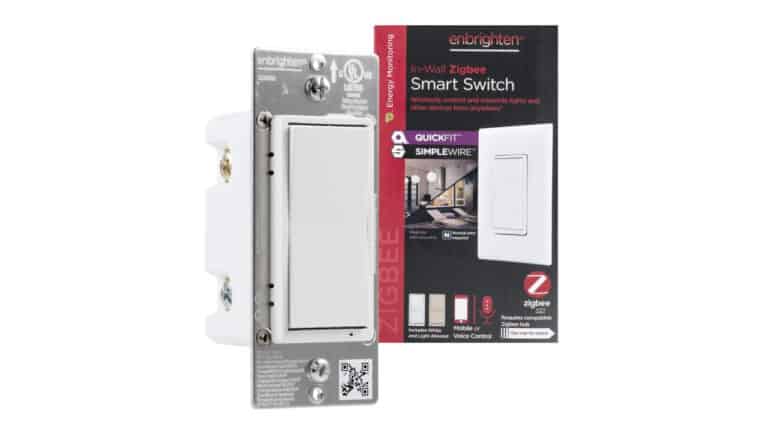 Enbrighten Zigbee Smart Light Switch, QuickFit & SimpleWire, Pairs Directly with Echo Show 10, Echo Studio White & Light Almond Zigbee Switch