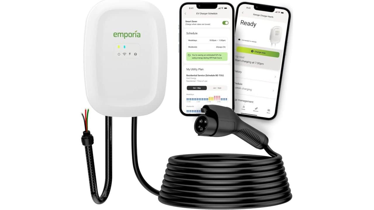 Emporia Level 2 EV Charger (48A J1772, hardwire, energy monitoring)