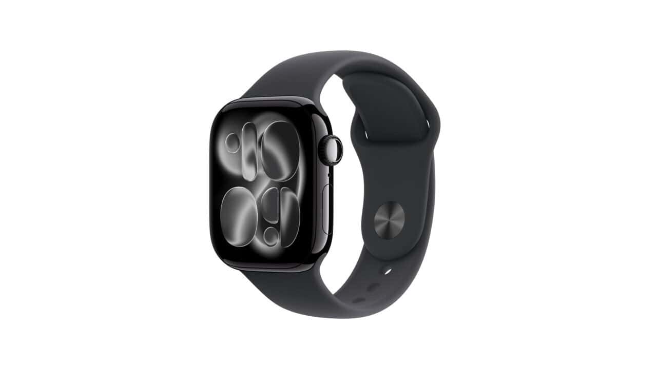 Apple Watch Series 11 [GPS 42mm] Smartwatch with Jet Black Aluminum Case with Black Sport Band - S/M. Sleep Score, Fitness Tracker, Health Monitoring, Always-On Display, Water Resistant