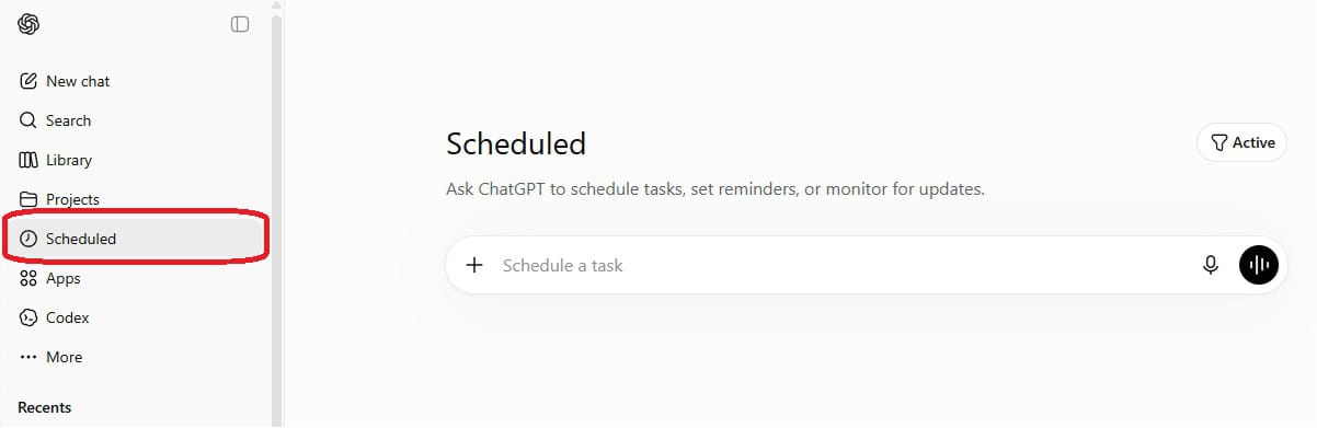 ChatGPT's new Schedule a Task interface.