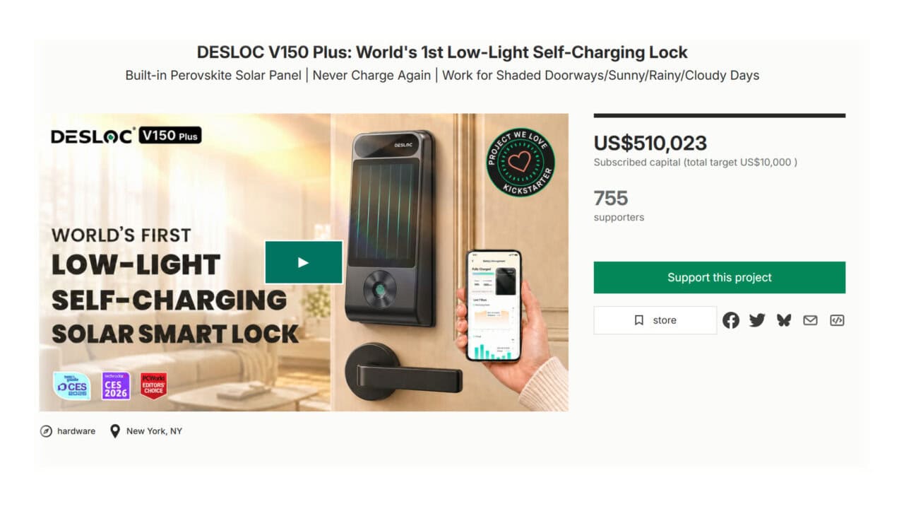 DESLOC's V150 Plus Solar Smart Lock Aims to End Battery Swaps