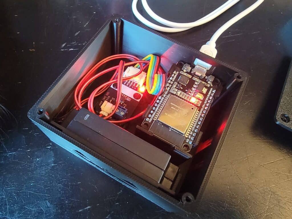 ESP32 and speaker in yard speaker 3d printed case.